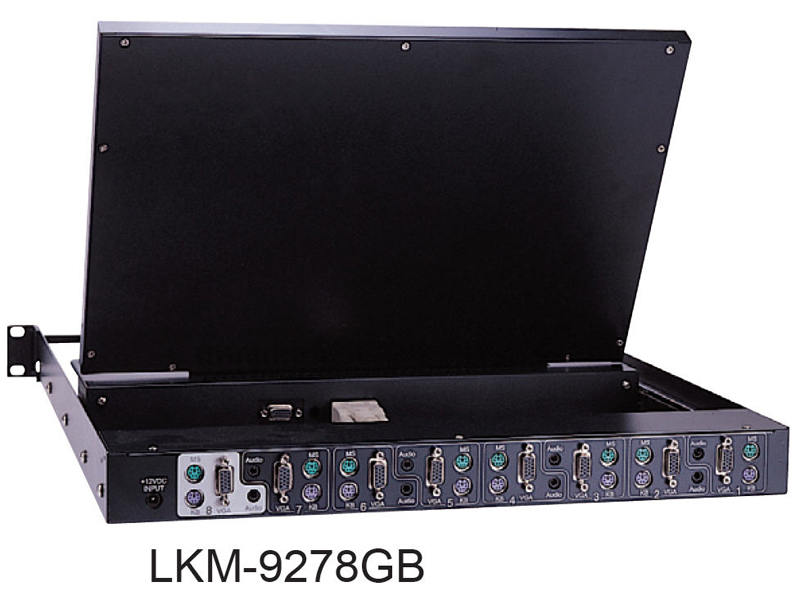 LKM-9278G 1U高度抽拉式17寸LCD键盘鼠标音箱+8端口KVM五合一控制平台